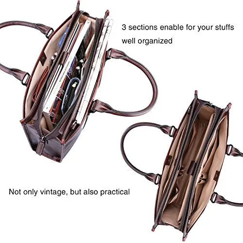 Banuce Vintage Full Grain Leather Briefcase for Men 2way Business Tote Laptop Shoulder Messenger