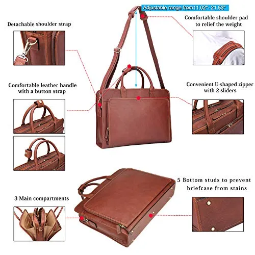 Banuce Vintage Full Grains Italian Leather Briefcase for Men Business Tote Attache Case Shouder