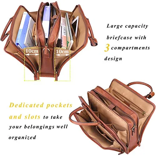 Banuce Vintage Full Grains Italian Leather Briefcase for Men Business Tote Attache Case Shouder