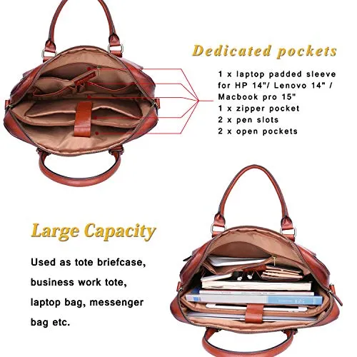 Banuce Vintage Full Grains Italian Leather Briefcase for Women Business Tote Attache Case Messenger