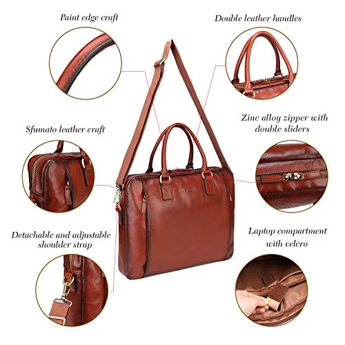 Banuce Vintage Full Grains Italian Leather Briefcase for Women Business Tote Attache Case Messenger
