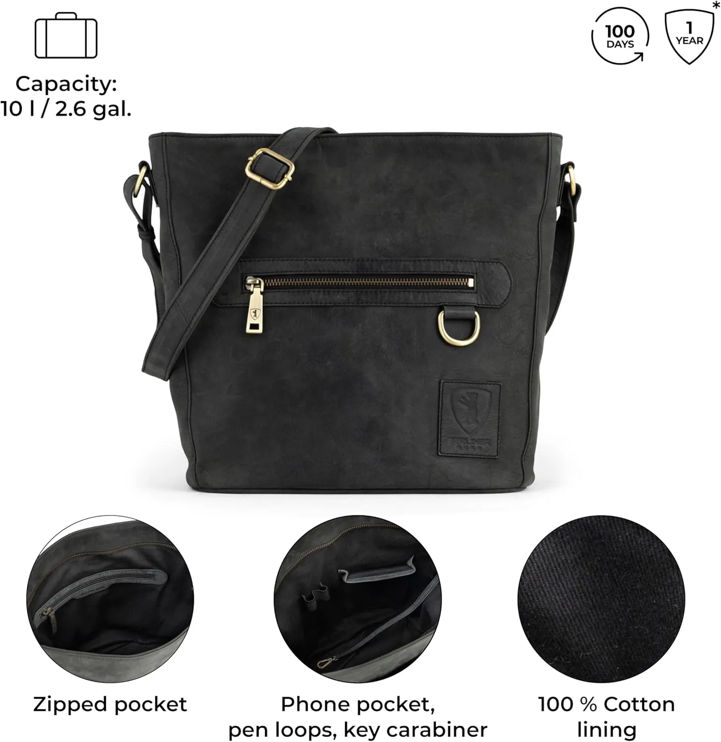 BERLINER BAGS Vintage Genuine Leather Shoulder Bag Siena, Handbag, Crossbody Bag for Women