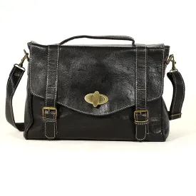 Biyadina Premium Vintage Messenger Leather Bag Handmade Satchel Black Antique Cowhide Leather