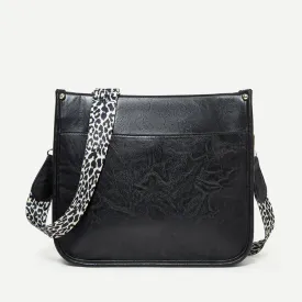 BLACK LEOPARD CROSS BODY BAG