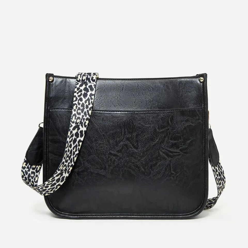 BLACK LEOPARD CROSS BODY BAG
