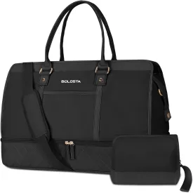 BOLOSTA Large Weekender Bags for Women with Shoe Compartment & Wet Pocket, Carry on Overnight Bags with Toiletry Bag, Personal Item Travel Duffle Tote Bag for Travel, Gym, Business, Black