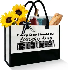 Book Lover Tote Bag Gifts for Women, Bookish Reader Gifts for Women Friends Librarians, Christmas Birthday Gifts for Book Lover Bookworm Book Nerd, Everyday Should Be Library Day
