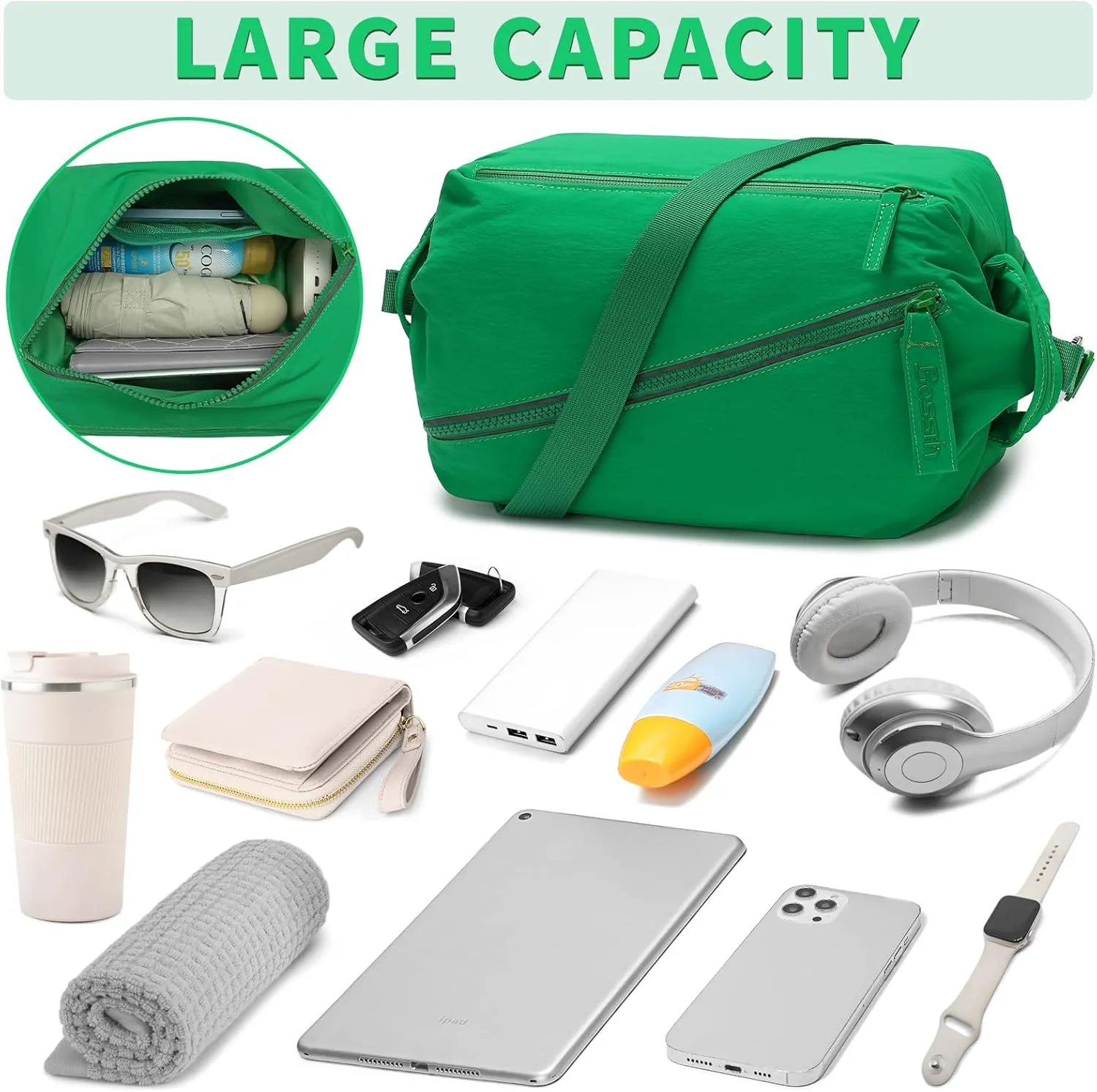 BOSSTIN Small Gym Bag for Women Men, Small Duffle Bag Crossbody Bags for Women, Lightweight Compact Sports Bag for Gym Work Fitness Travel, 3 in 1 Workout Bag-Green