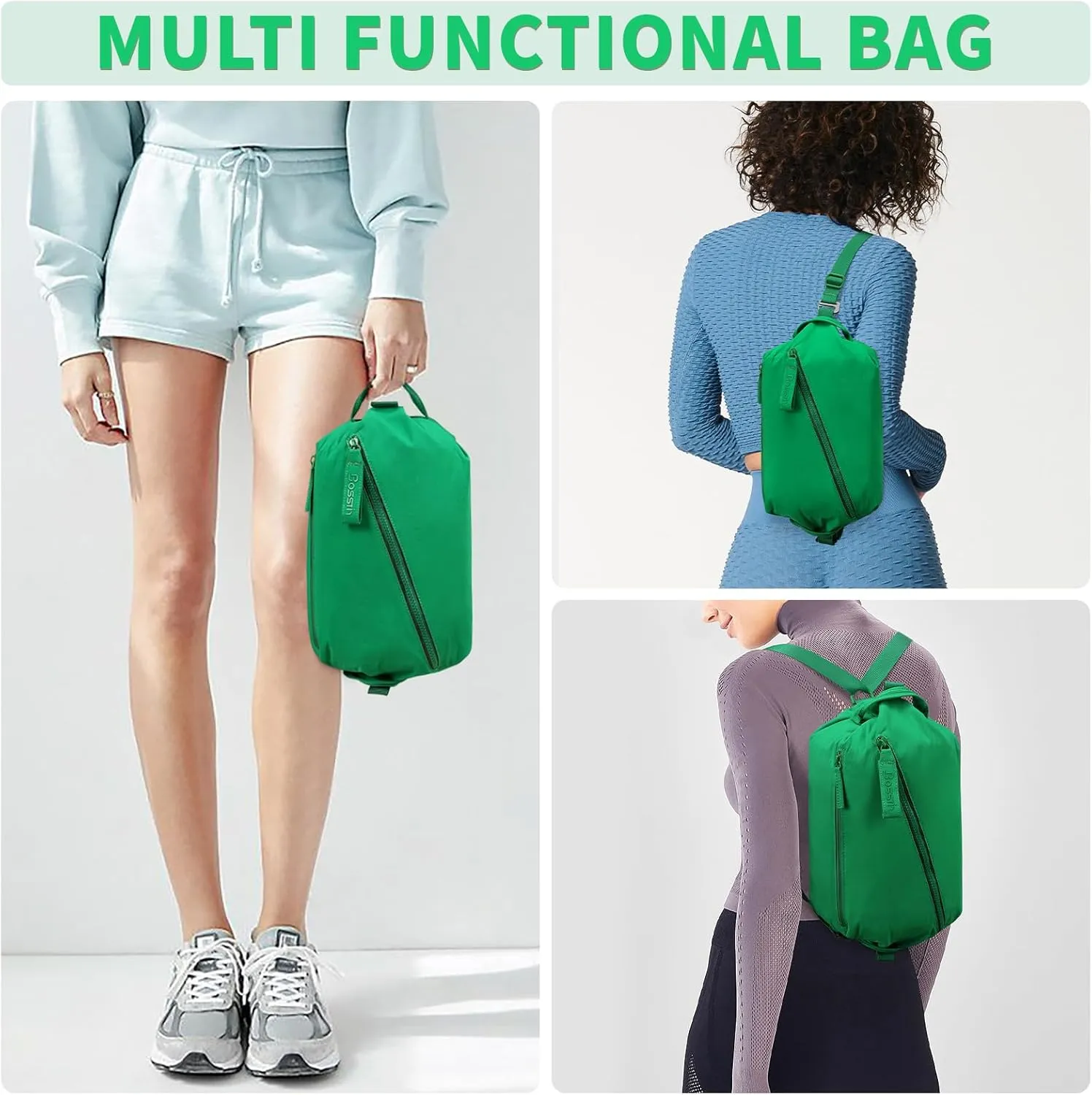 BOSSTIN Small Gym Bag for Women Men, Small Duffle Bag Crossbody Bags for Women, Lightweight Compact Sports Bag for Gym Work Fitness Travel, 3 in 1 Workout Bag-Green