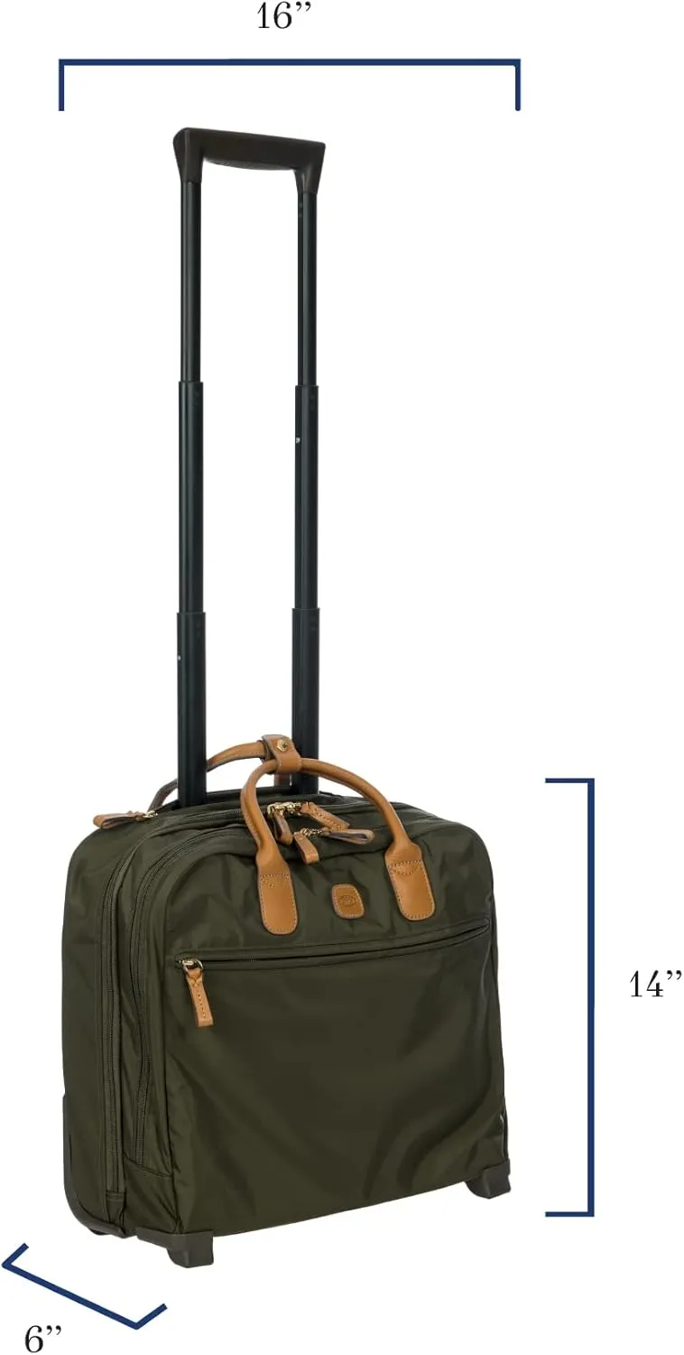 Bric's X-Bag/X-Travel 2.0 - Pilot Bag - Rolling Carry On Luggage - Business - 14 x 15.5-Inch Luggage Laptop Bag, Olive