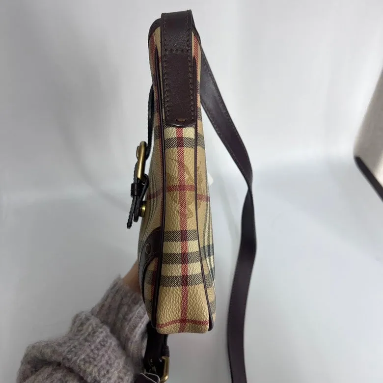 Burberry Beige Leather Check Crossbody Bag