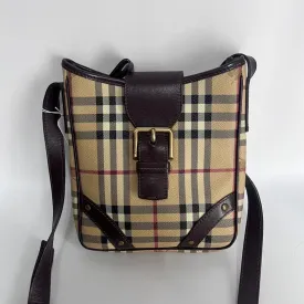 Burberry Beige Leather Check Crossbody Bag