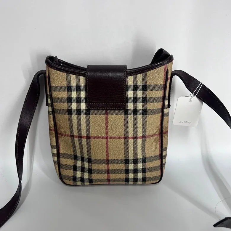 Burberry Beige Leather Check Crossbody Bag