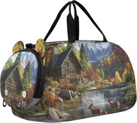 Cabin Mountains Girls Tote Duffle Bags Travel Overnight Weekender Duffel Duffle Bag for Kids Carry on Duffel Bag Boy