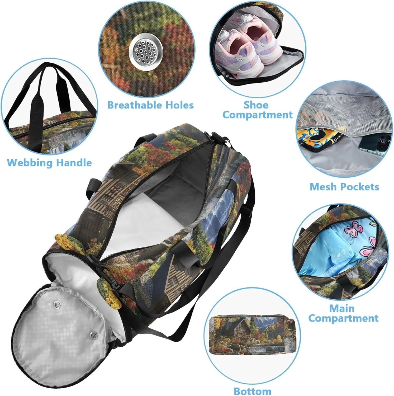 Cabin Mountains Girls Tote Duffle Bags Travel Overnight Weekender Duffel Duffle Bag for Kids Carry on Duffel Bag Boy