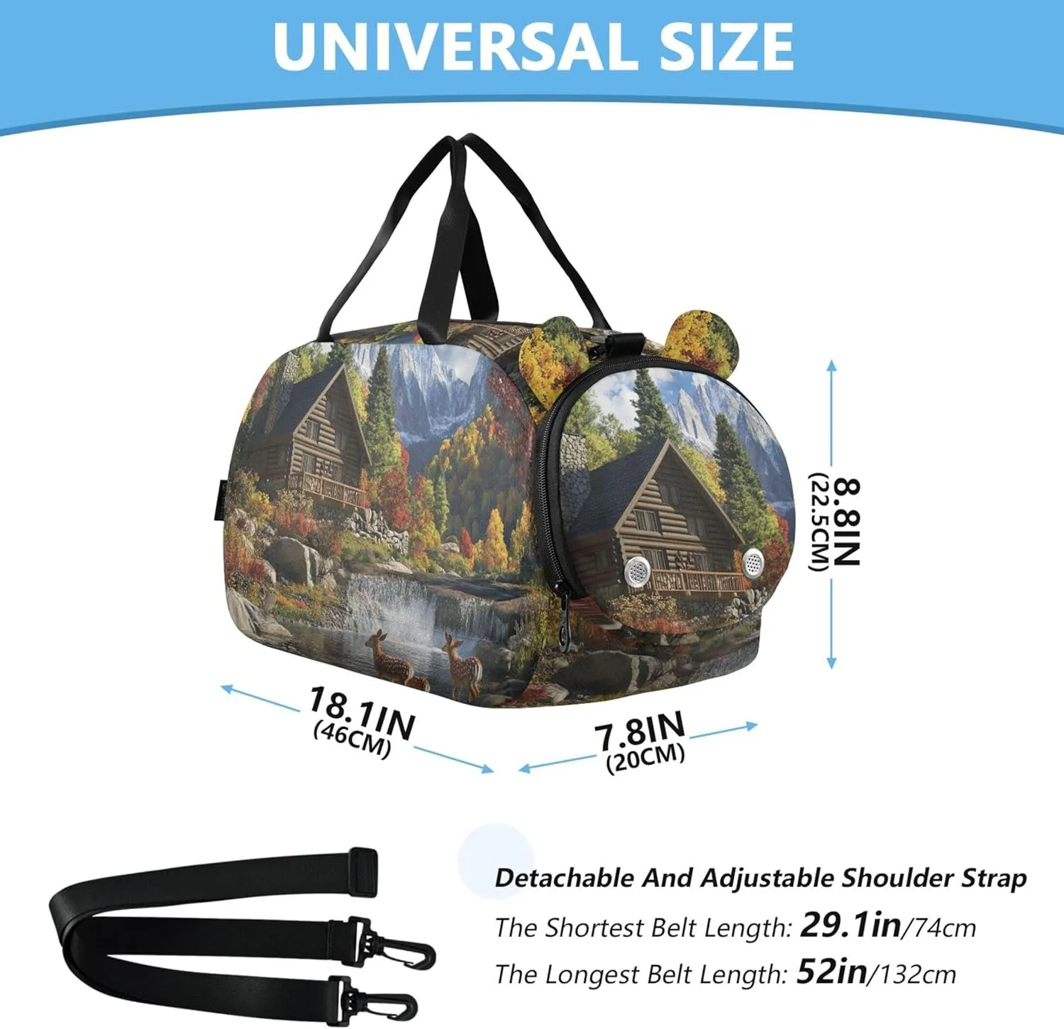 Cabin Mountains Girls Tote Duffle Bags Travel Overnight Weekender Duffel Duffle Bag for Kids Carry on Duffel Bag Boy