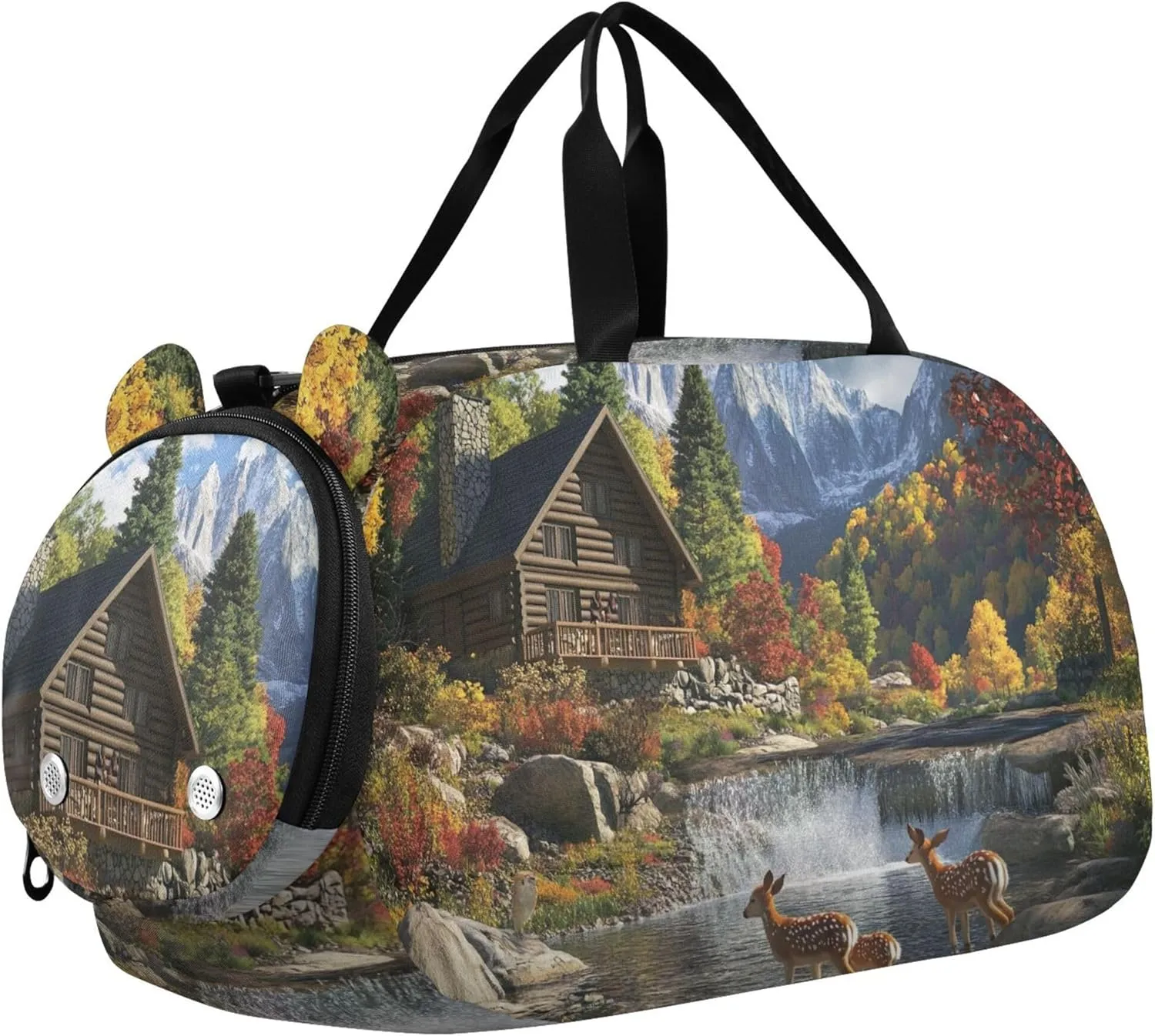 Cabin Mountains Girls Tote Duffle Bags Travel Overnight Weekender Duffel Duffle Bag for Kids Carry on Duffel Bag Boy