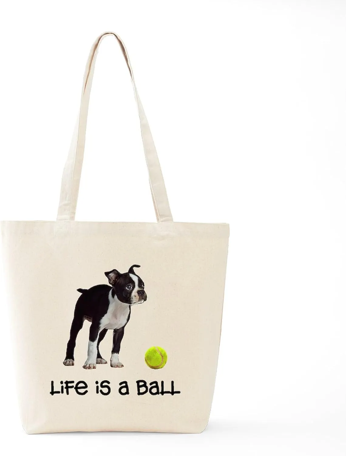 CafePress Boston Terrier Life Tote Bag Reusable Natural Beige Canvas Shopping Bag