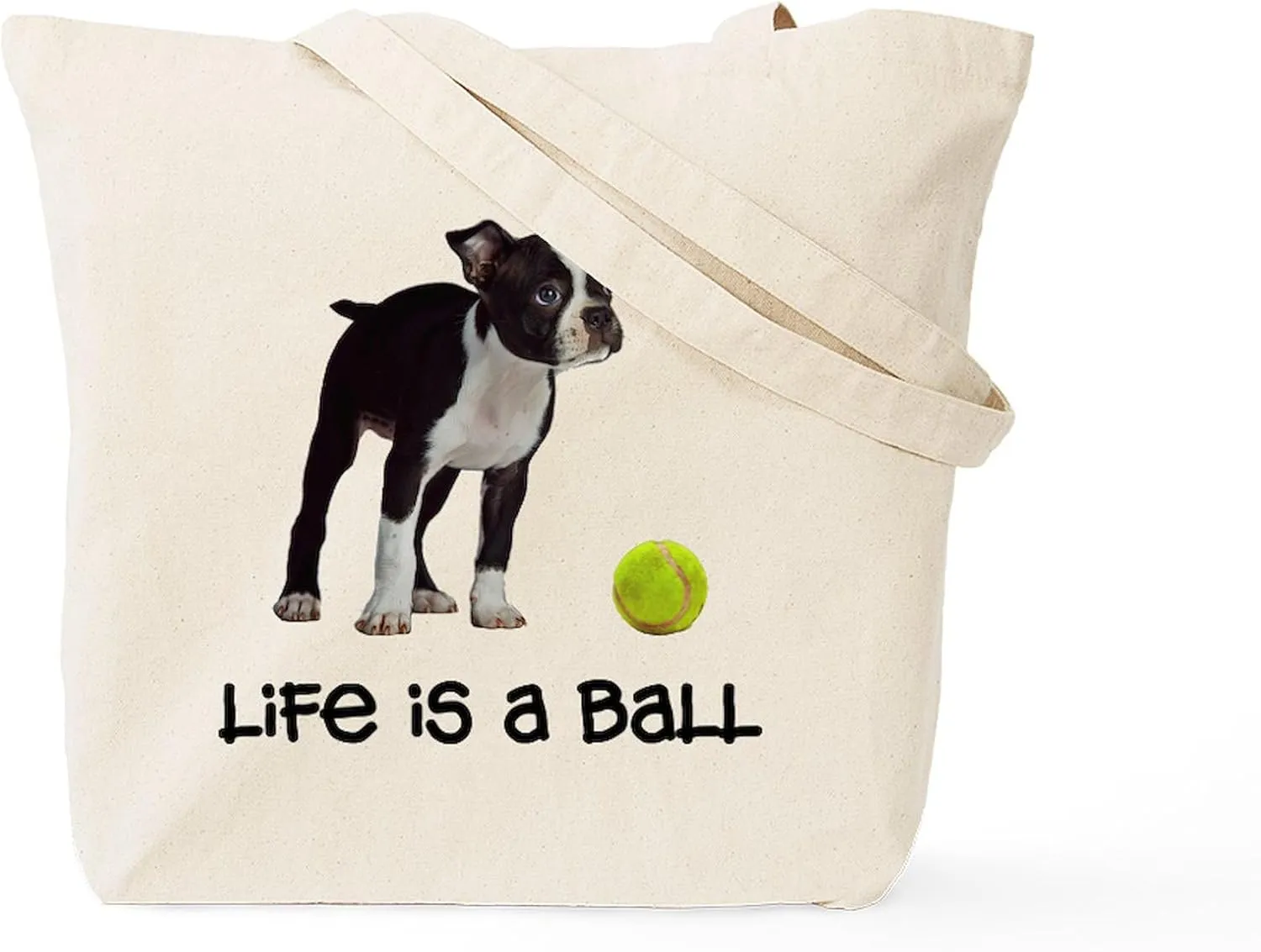 CafePress Boston Terrier Life Tote Bag Reusable Natural Beige Canvas Shopping Bag