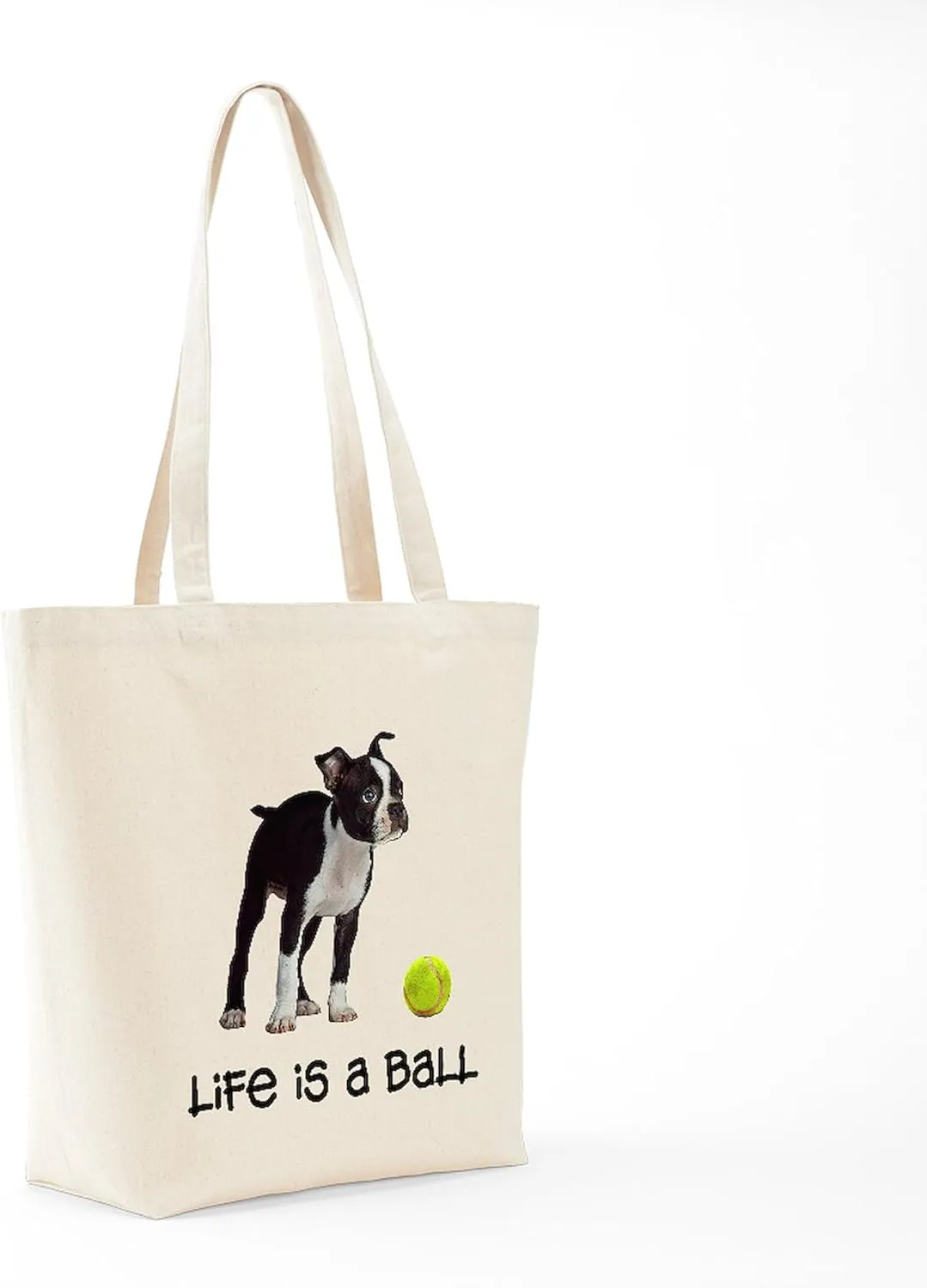 CafePress Boston Terrier Life Tote Bag Reusable Natural Beige Canvas Shopping Bag