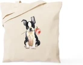 CafePress Boston Terrier Rose Tote Bag Reusable Natural Beige Canvas Shopping Bag