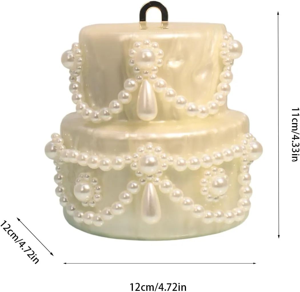 Cake Shaped Acrylic Clutch Pearl Handbags Beaded Evening Bag Mini Clutch Handbag for Wedding Cocktail Party Prom
