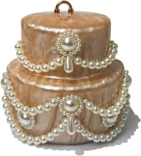 Cake Shaped Acrylic Clutch Pearl Handbags Beaded Evening Bag Mini Clutch Handbag for Wedding Cocktail Party Prom