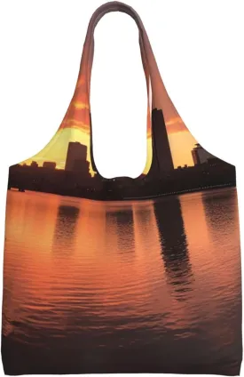 Canvas Aesthetic Tote Bag for Women Handbag Boston Charles River City Skyline Sunset Reusable Grocery Bags with Handles