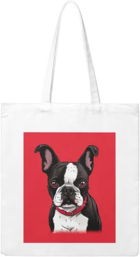 Canvas Aesthetic Tote Bag for Women Handbag Boston Terrier Dog Red Reusable Grocery Bags with Handles