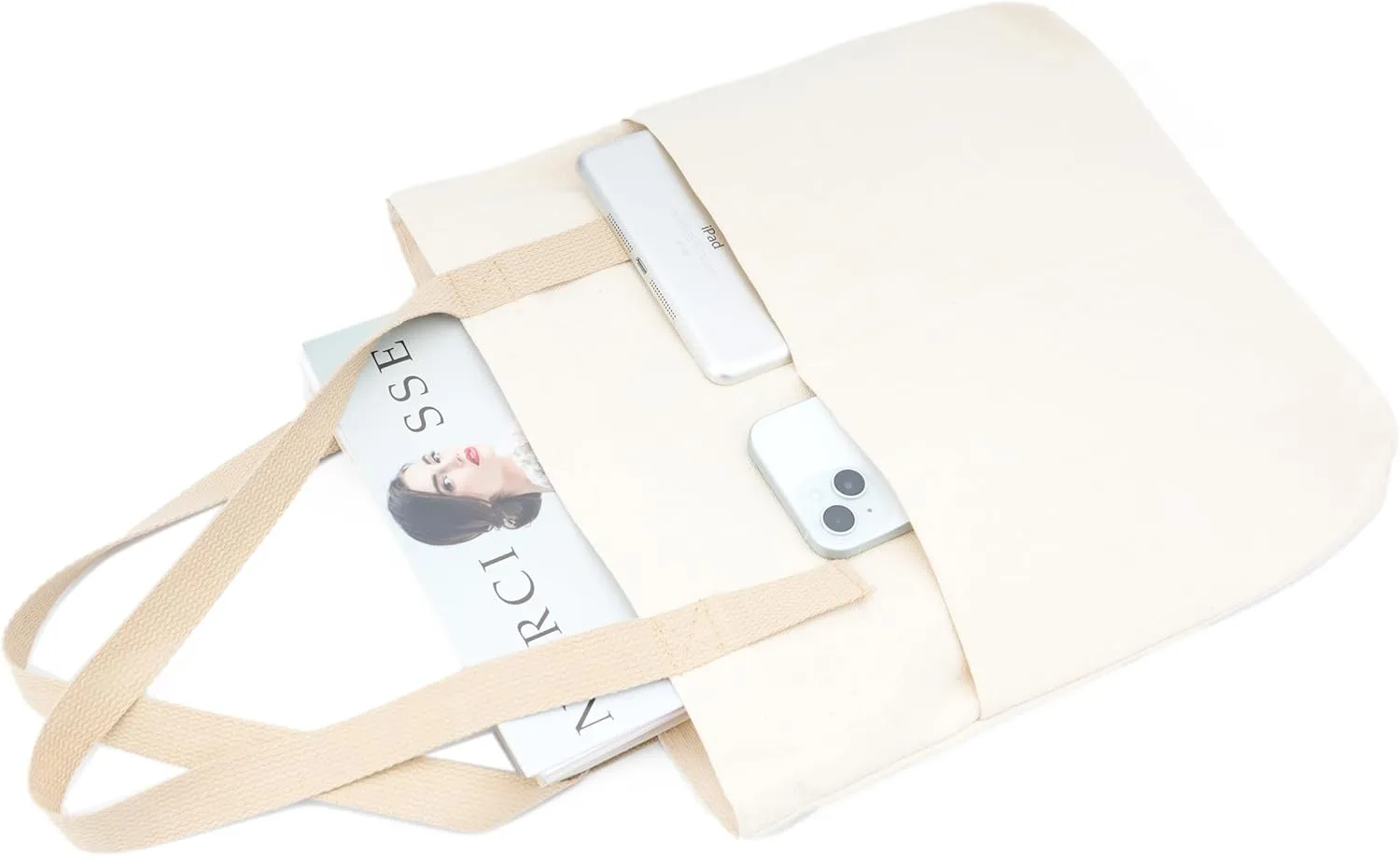 Canvas Aesthetic Tote Bag with Zipper and Pockets for Women Men
