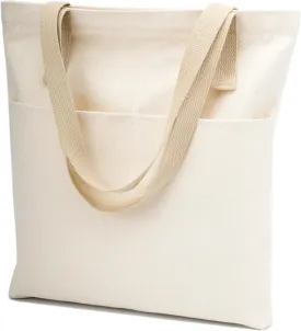 Canvas Aesthetic Tote Bag with Zipper and Pockets for Women Men