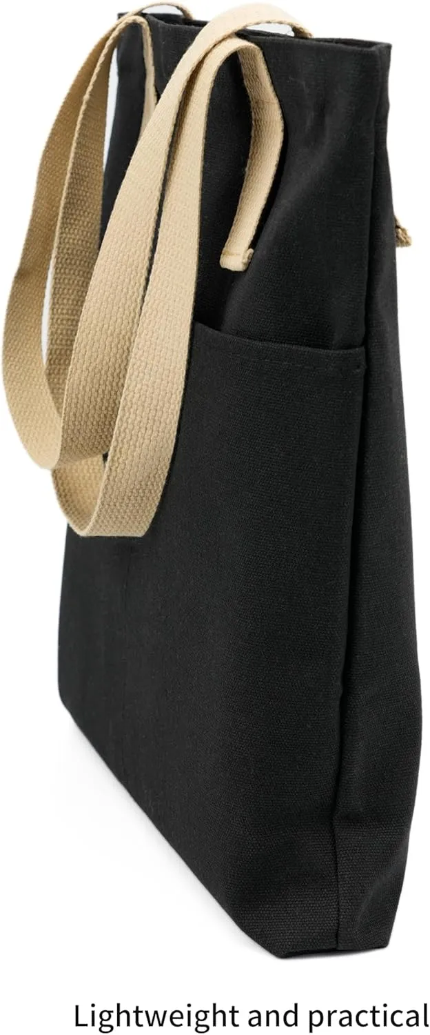 Canvas Aesthetic Tote Bag with Zipper and Pockets for Women Men