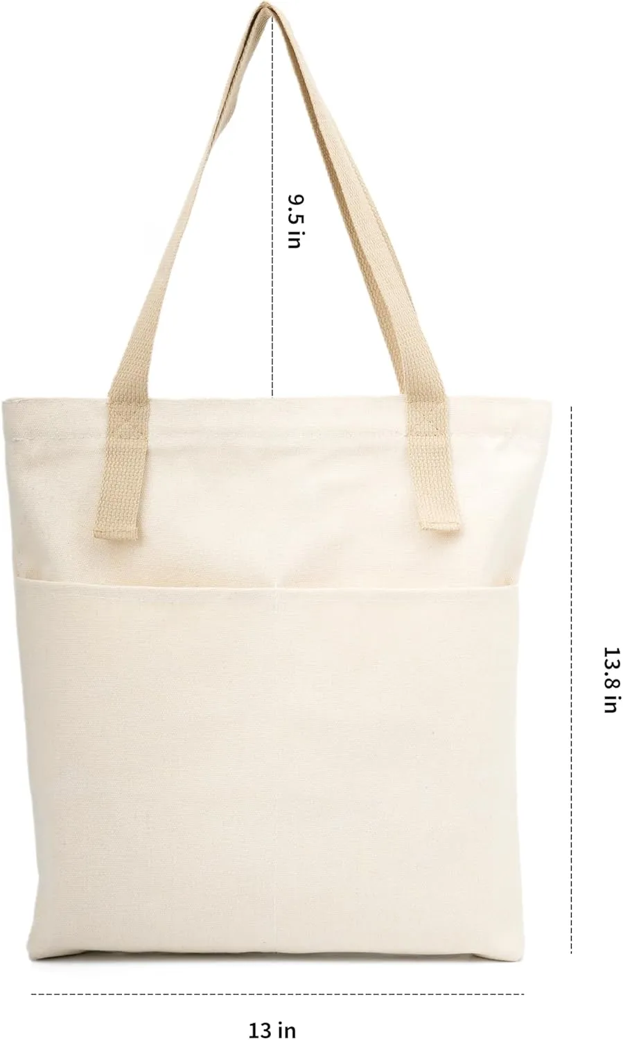 Canvas Aesthetic Tote Bag with Zipper and Pockets for Women Men