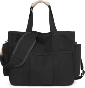 Canvas Crossbody Tote Bag with Multi Pockets for Women Work Large Handbags Shoulder Bag Messenger Bag Travel Purse