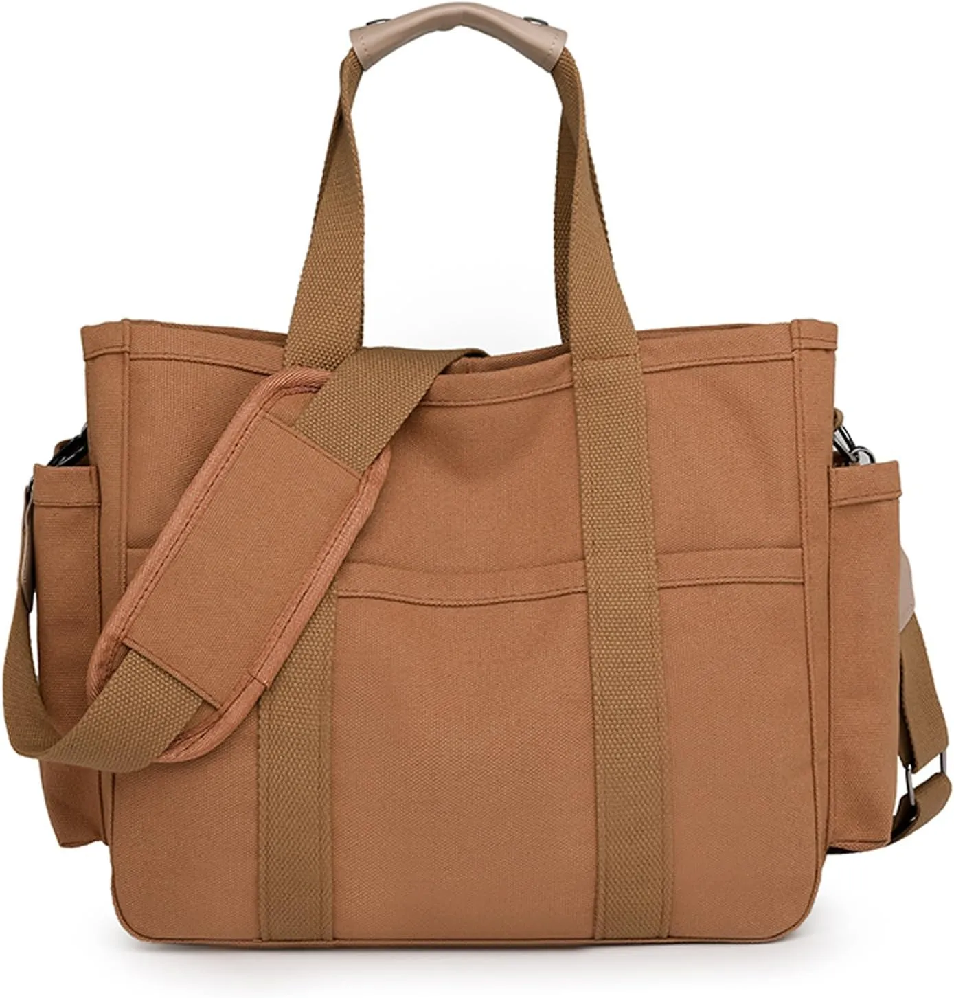 Canvas Crossbody Tote Bag with Multi Pockets for Women Work Large Handbags Shoulder Bag Messenger Bag Travel Purse
