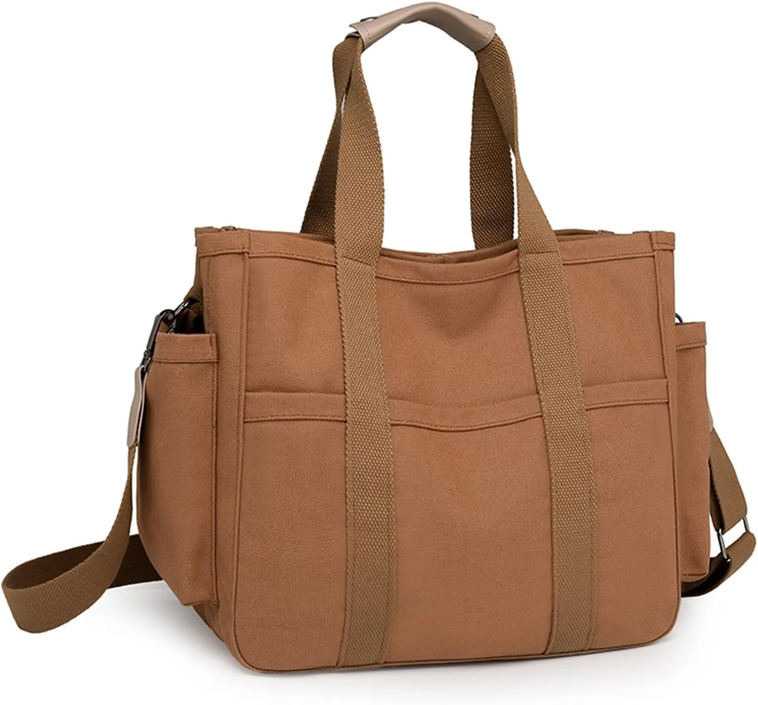 Canvas Crossbody Tote Bag with Multi Pockets for Women Work Large Handbags Shoulder Bag Messenger Bag Travel Purse