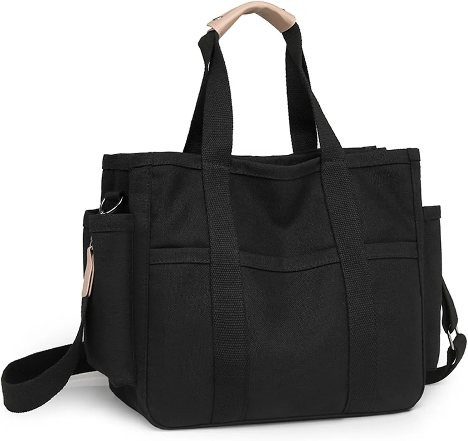Canvas Crossbody Tote Bag with Multi Pockets for Women Work Large Handbags Shoulder Bag Messenger Bag Travel Purse