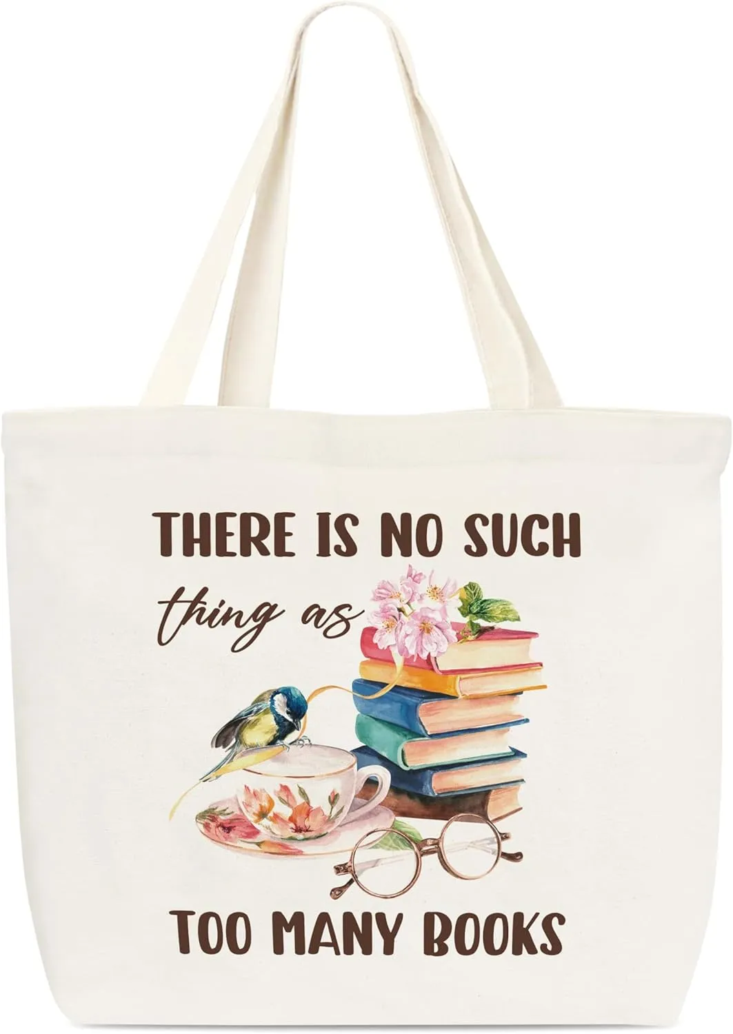 Canvas Tote Bag, Book Tote Bag, Book Lover Gift, There Is No Such Too Many Books Tote, Library Tote Bag, Reusable Grocery Shopping Bag, Library Shoulder Bag For Reader Women Friend Bookworm A(13)