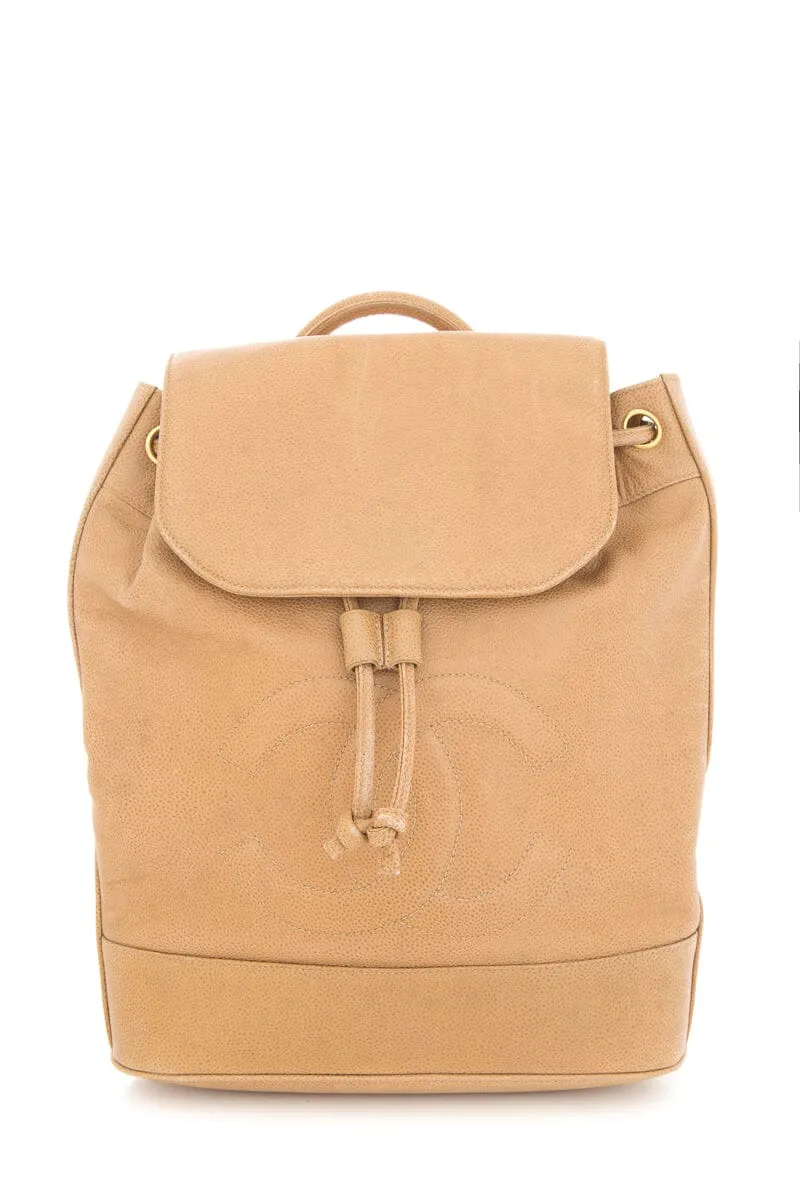 Chanel 2014 Beige Caviar CC Timeless Sling Backpack