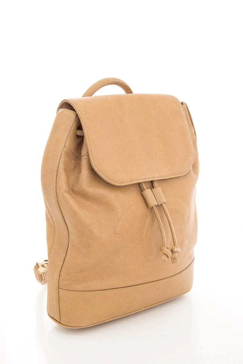 Chanel 2014 Beige Caviar CC Timeless Sling Backpack