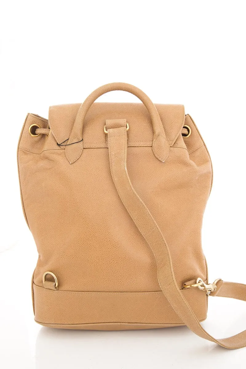 Chanel 2014 Beige Caviar CC Timeless Sling Backpack