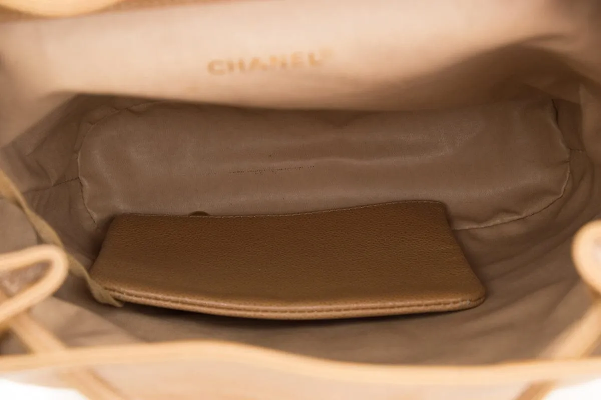 Chanel 2014 Beige Caviar CC Timeless Sling Backpack