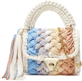 Chunky Yarn Knit Crochet Tote Purse Crossbody Bags for Women - Handwoven Evening Clutch Flap Shoulder Bag