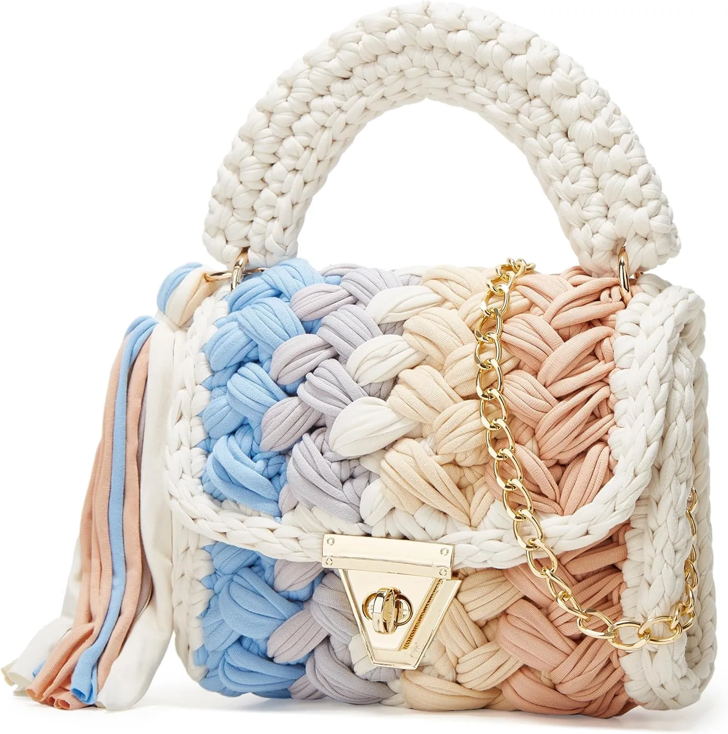 Chunky Yarn Knit Crochet Tote Purse Crossbody Bags for Women - Handwoven Evening Clutch Flap Shoulder Bag