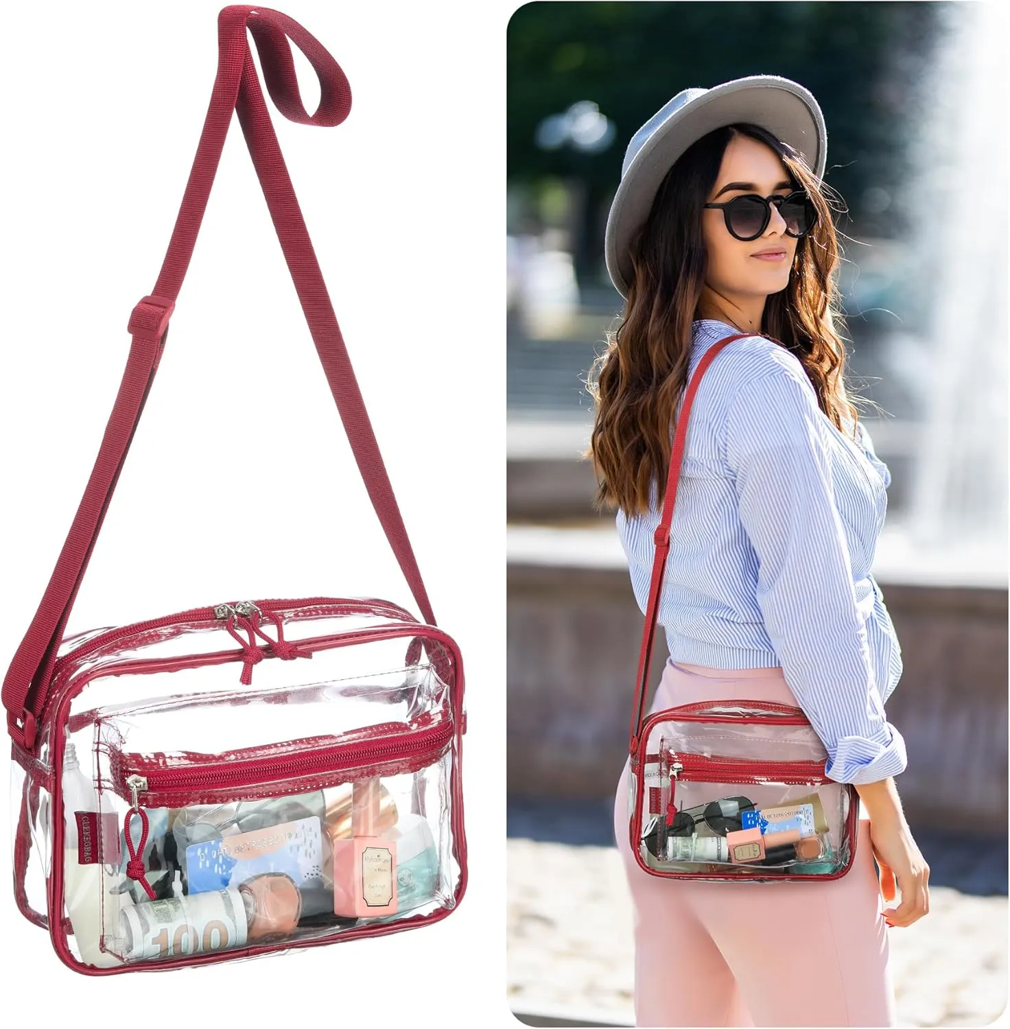 Clear messenger shoulder bag plastic womens crossbody stadium transparent purse work concerts see through