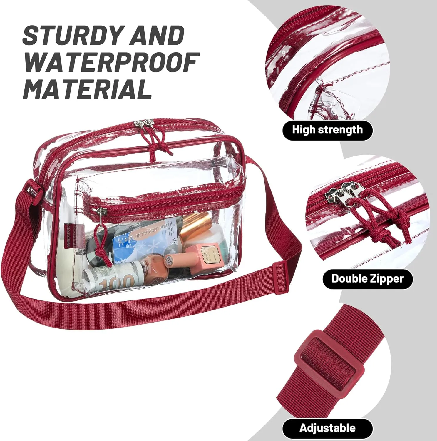 Clear messenger shoulder bag plastic womens crossbody stadium transparent purse work concerts see through