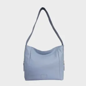 'COURTNEY' Pale Blue Pebble Grain Leather Slouchy Hobo Bag