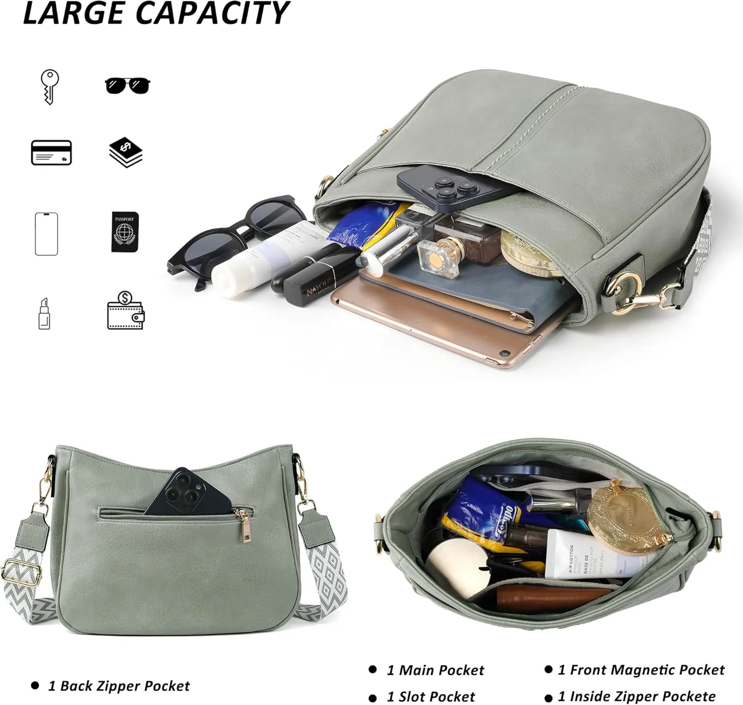 Crossbody Bags for Women Vegan Leather Purses for Women Hobo Bag Shoulder Bag Handbags for Shopping Work