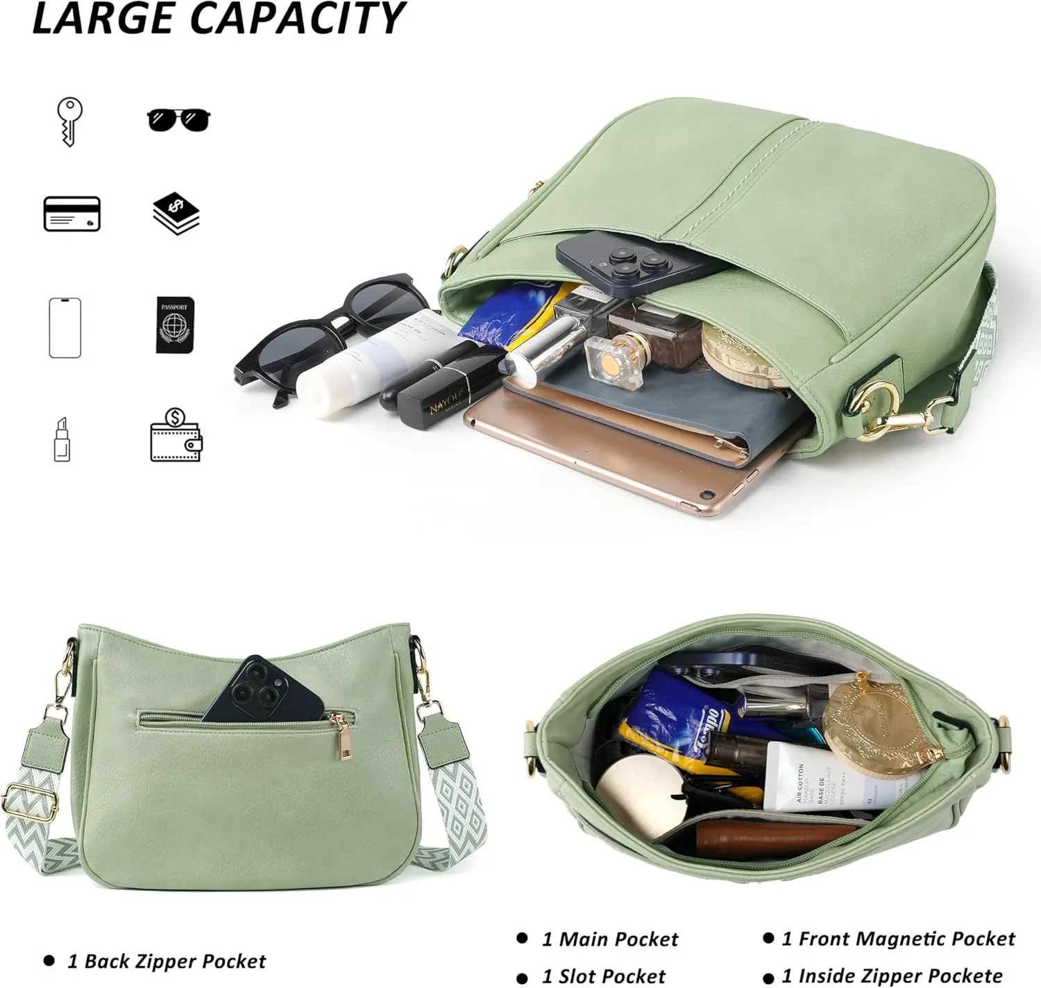 Crossbody Bags for Women Vegan Leather Purses for Women Hobo Bag Shoulder Bag Handbags for Shopping Work