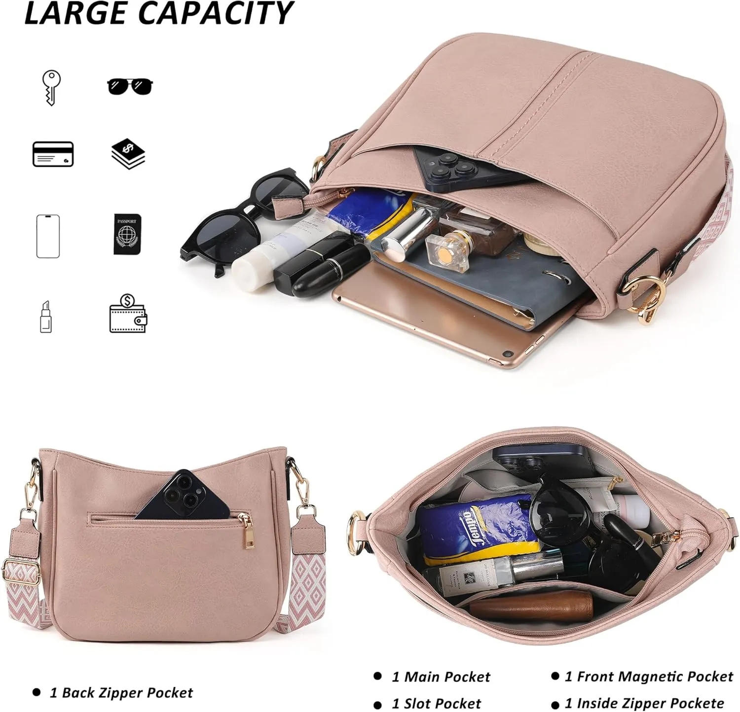 Crossbody Bags for Women Vegan Leather Purses for Women Hobo Bag Shoulder Bag Handbags for Shopping Work